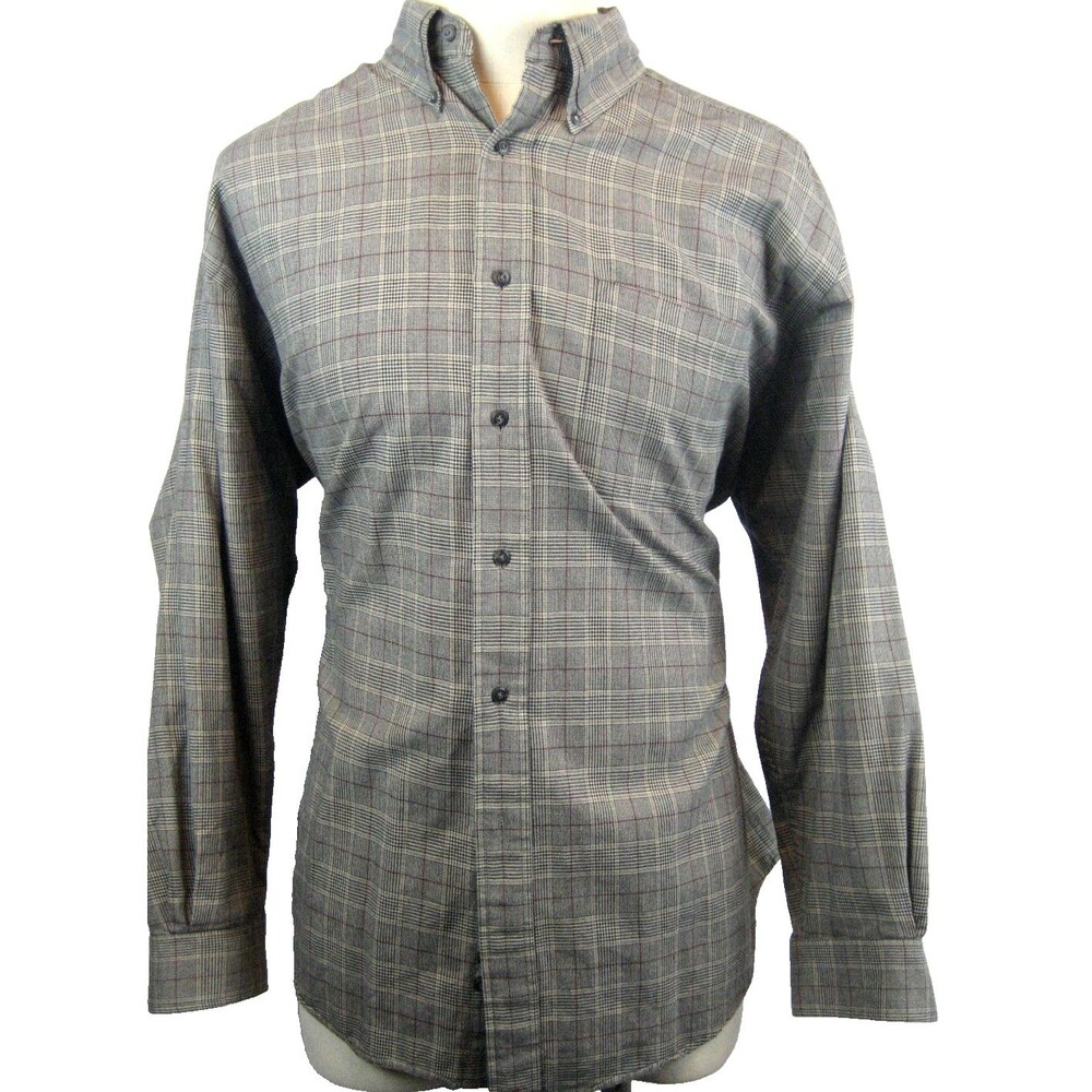 Mens Hathaway Combed Cotton Flannel North Sea Twill Plaid LS Casual Shirt size L